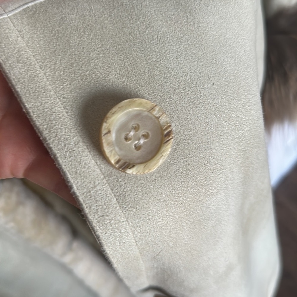 Full length, fur lined, suede jacket with fur collar and wrist detail. - Picture 9 of 9